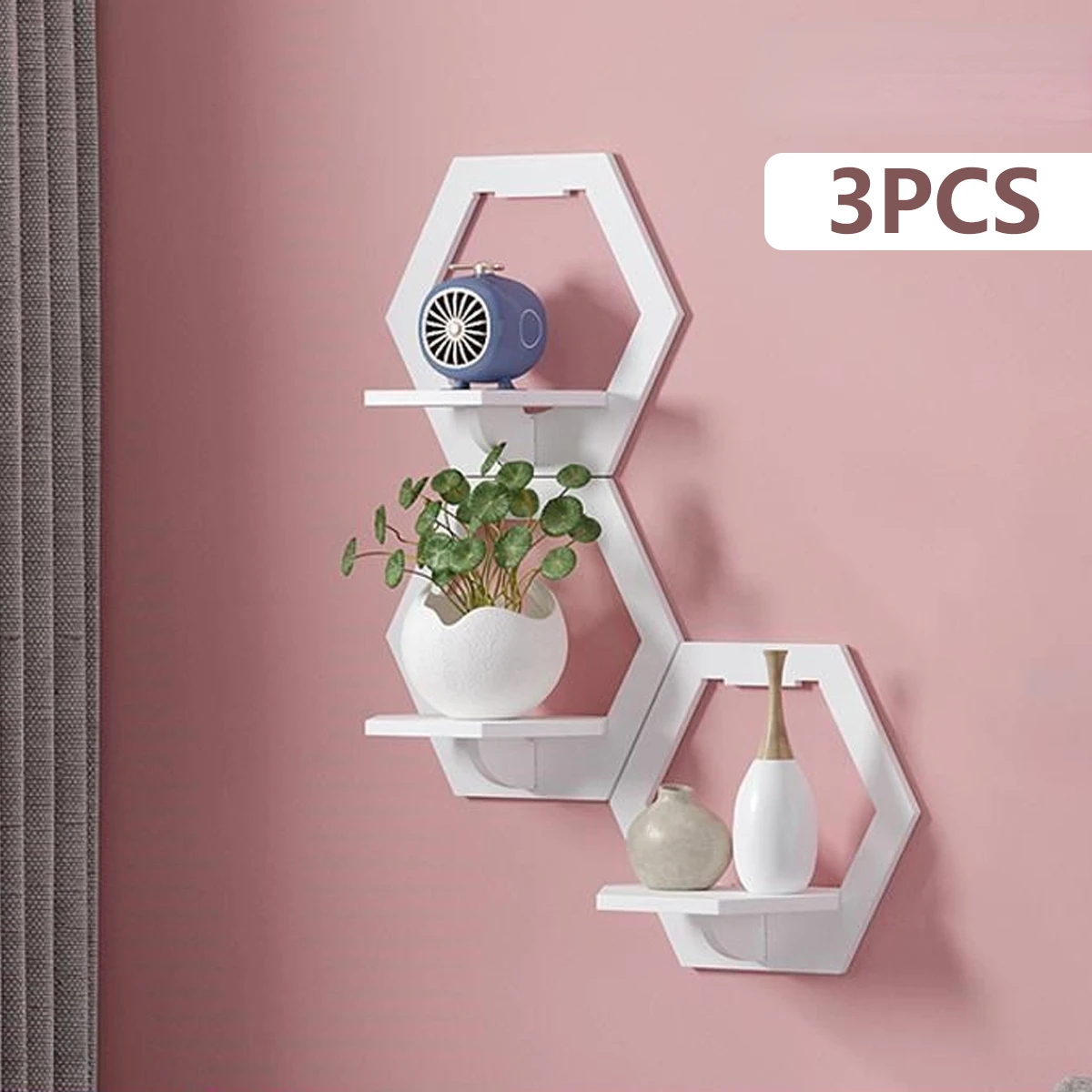 3Pcs Hexagon Wall Shelf Punch  - Terracotta Pot recension och pris