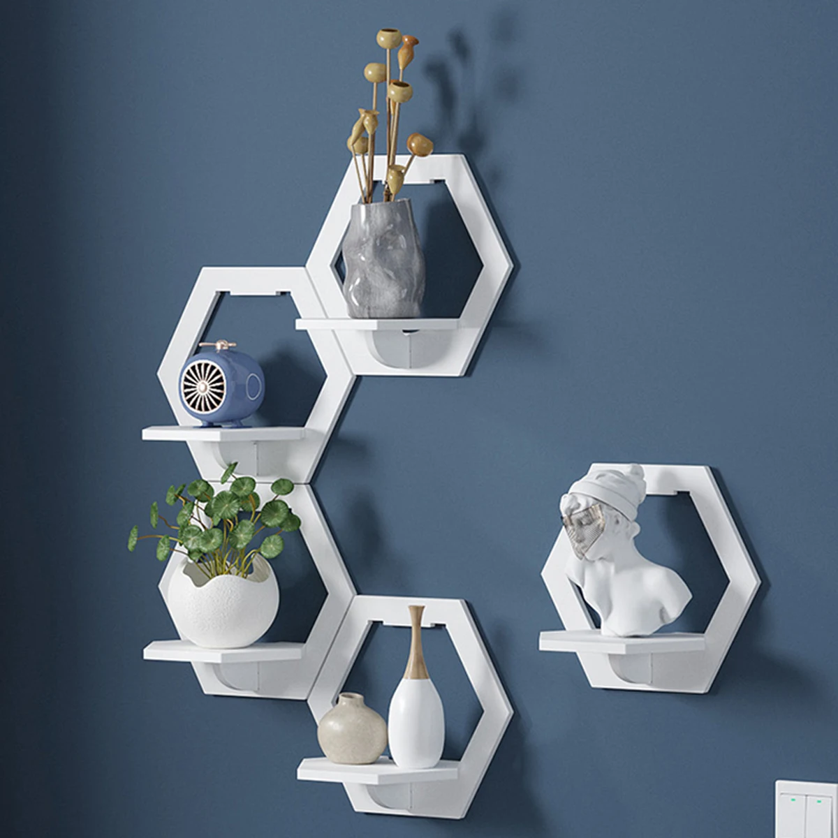 3Pcs Hexagon Wall Shelf Punch  - Terracotta Pot recension och pris