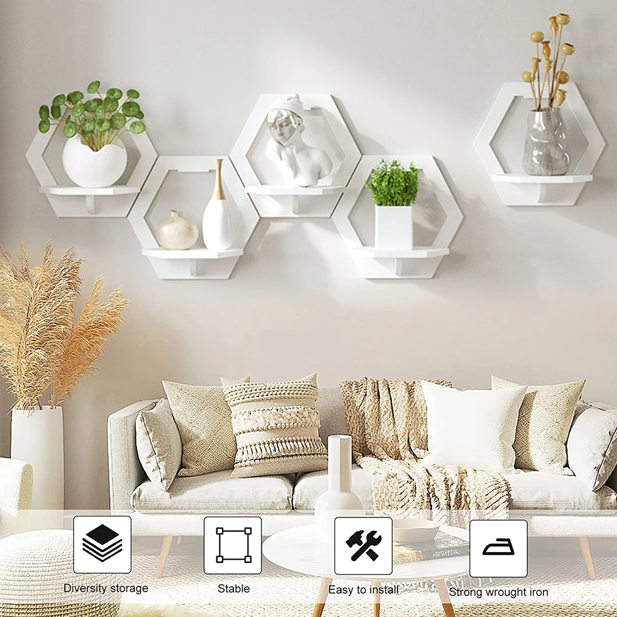 3Pcs Hexagon Wall Shelf Punch  - Terracotta Pot recension och pris